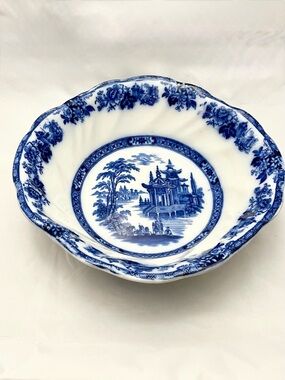 Royal Doulton Burslem Blue Flow Porcelain Bowl, Madras Pattern, Antique EUC